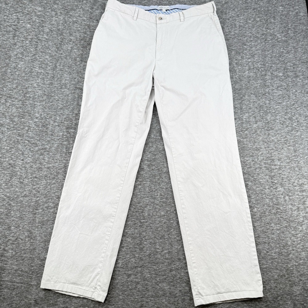 Peter Millar chino Pants Mens 34/32 Stone Flat Front Trousers Slacks Classic Fit